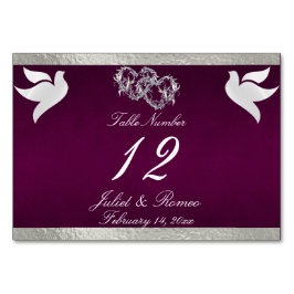 Doves & Herz - Lila/Silberne Tischnummer