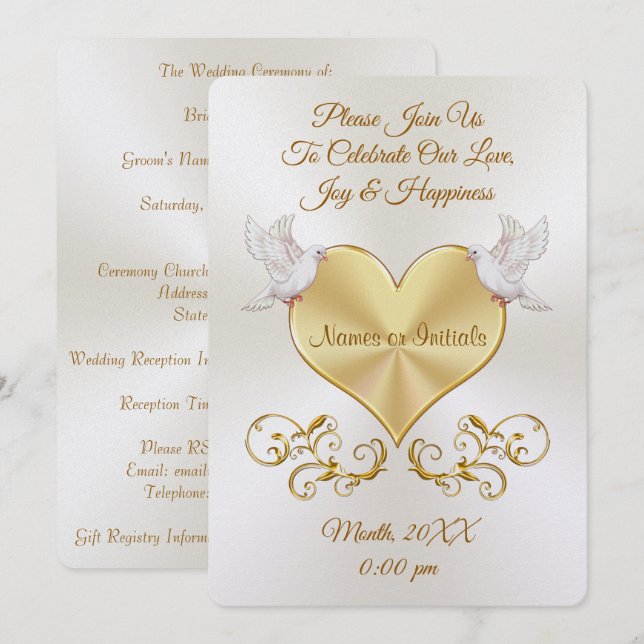 Doves over Heart Wedding Einladungen Personalisier (Vorne/Hinten)