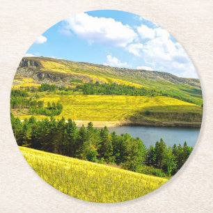 Dovestone Reservoir in der Sommersonne Runder Pappuntersetzer