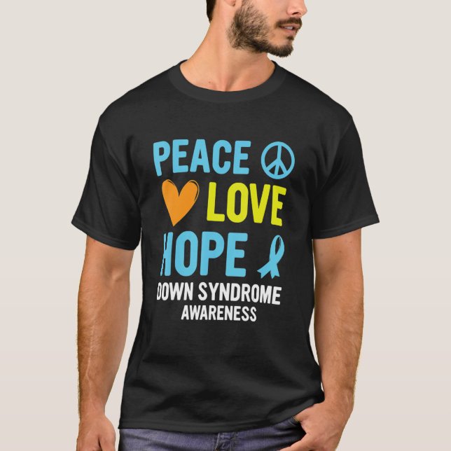 Down Awareness Syndrom Peace Love Hope T21 Yellow T-Shirt (Vorderseite)