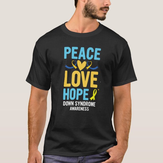 Down Awareness Syndrom Peace Love Hope T21 Yellow T-Shirt (Vorderseite)