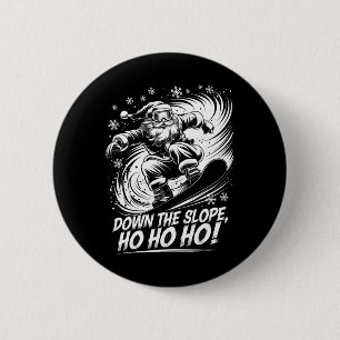 Down Slope Ho Ho Ho Santa Snowboarder Weihnachtsma Button