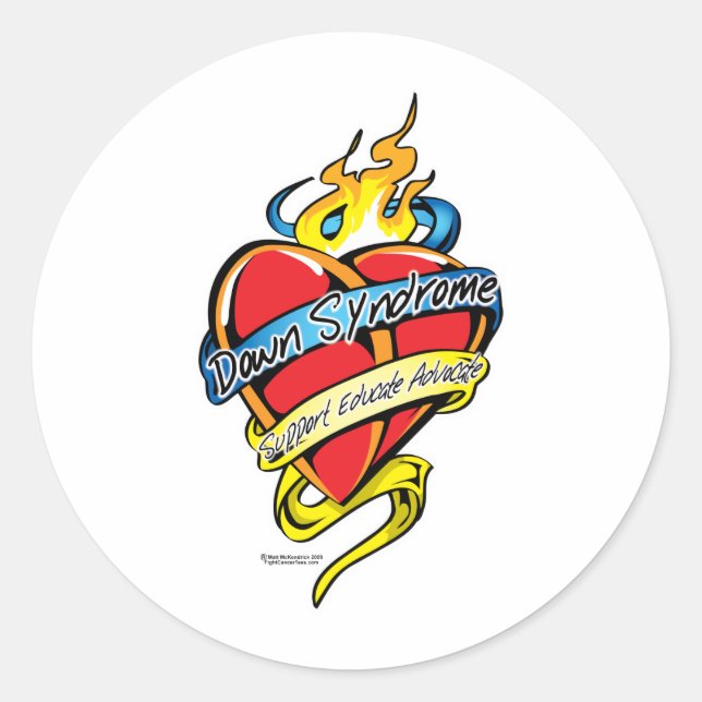 Down Syndrom Tattoo Heart Runder Aufkleber (Vorderseite)