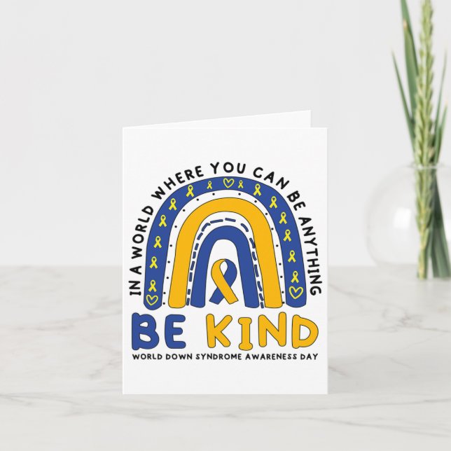Down Syndrome Awareness Be Kind Blue Yellow Ribbon Karte (Vorderseite)