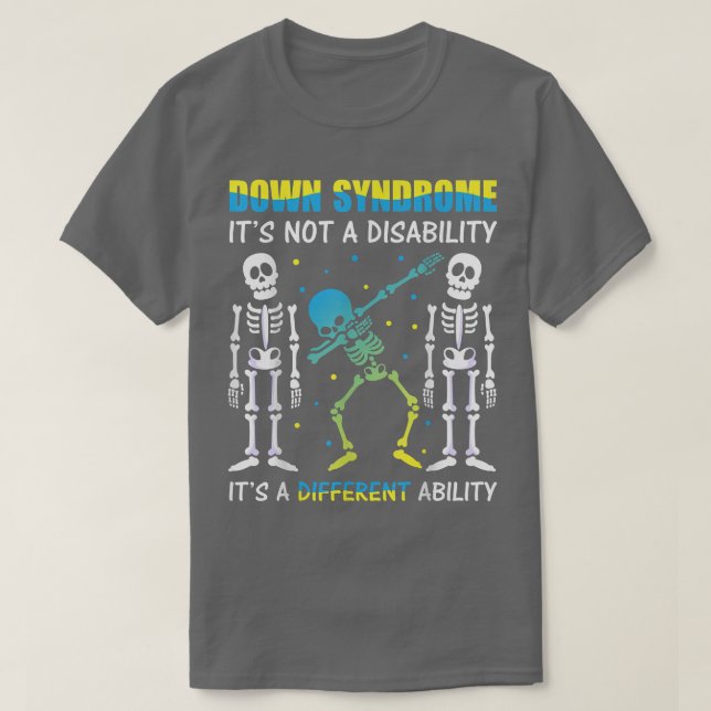 Down Syndrome Awareness Dabbing Skeleton Blue Yell T-Shirt (Design vorne)