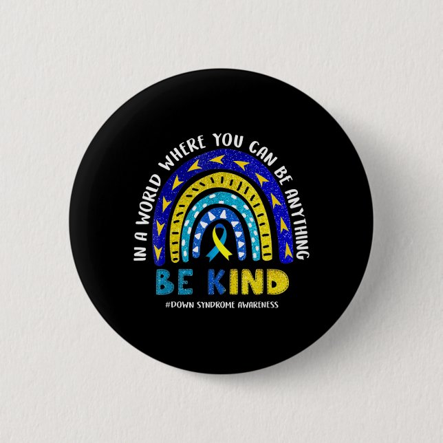 Down Syndrome Awareness Ribbon Boho Rainbow Yellow Button (Vorderseite)