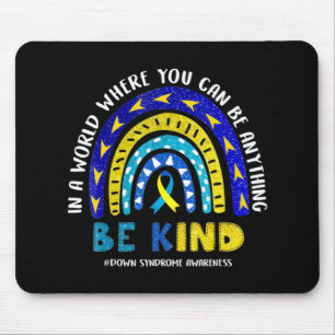 Down Syndrome Awareness Ribbon Boho Rainbow Yellow Mousepad