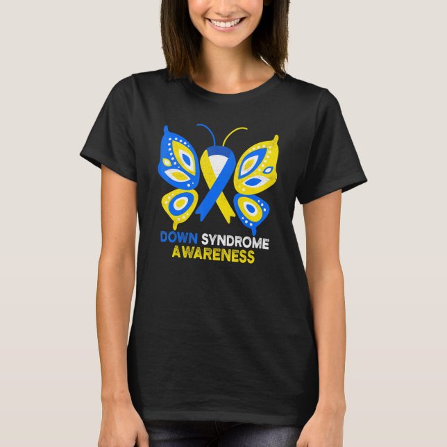 Down Syndrome Awareness Support Butterfly T-Shirt (Vorderseite)