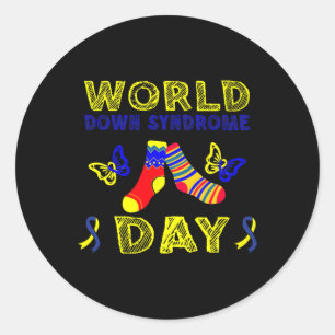 Down Syndrome Awareness T21 Rock Your Socks Runder Aufkleber