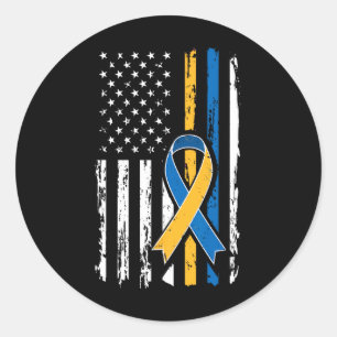 Down Syndrome Men Women Kinder amerikanische Flagg Runder Aufkleber