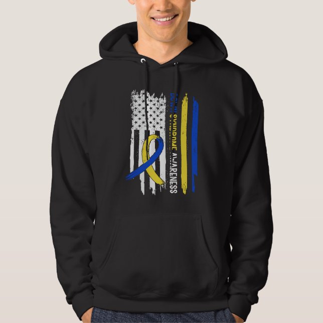 Down Syndrome USA Flag Blue Yellow Ribbon Hoodie (Vorderseite)