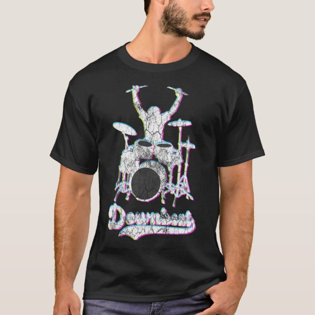Downbeat Drummer Drummer Drumset Glitch Per T-Shirt (Vorderseite)