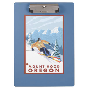 Downhhill Schnee-Skifahrer - Berg-Haube, Oregon Klemmbrett