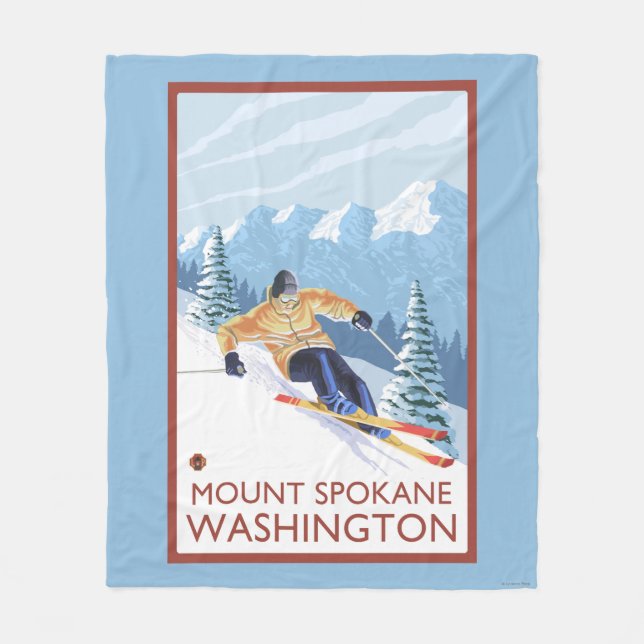 Downhhill Schnee-Skifahrer - Berg Spokane, Fleecedecke (Vorderseite)