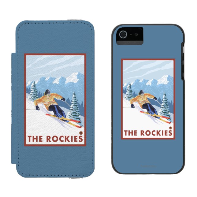 Downhhill Schnee-Skifahrer - die Rockies Incipio iPhone Geldbeutel-Hülle (Seite an Seite)