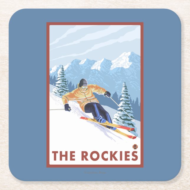 Downhhill Schnee-Skifahrer - die Rockies Rechteckiger Pappuntersetzer (Vorderseite)