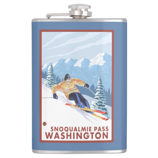 Downhhill Schnee-Skifahrer - Snoqualmie Durchlauf, Flachmann (Vorderseite)