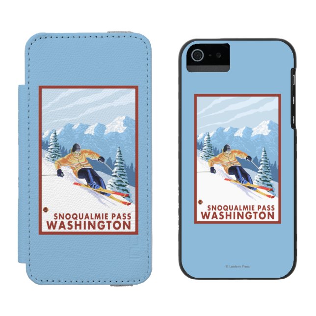 Downhhill Schnee-Skifahrer - Snoqualmie Durchlauf, Incipio iPhone Geldbeutel-Hülle (Seite an Seite)