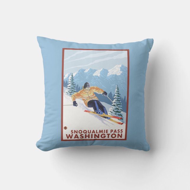 Downhhill Schnee-Skifahrer - Snoqualmie Durchlauf, Kissen (Vorderseite)