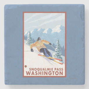 Downhhill Schnee-Skifahrer - Snoqualmie Durchlauf, Steinuntersetzer