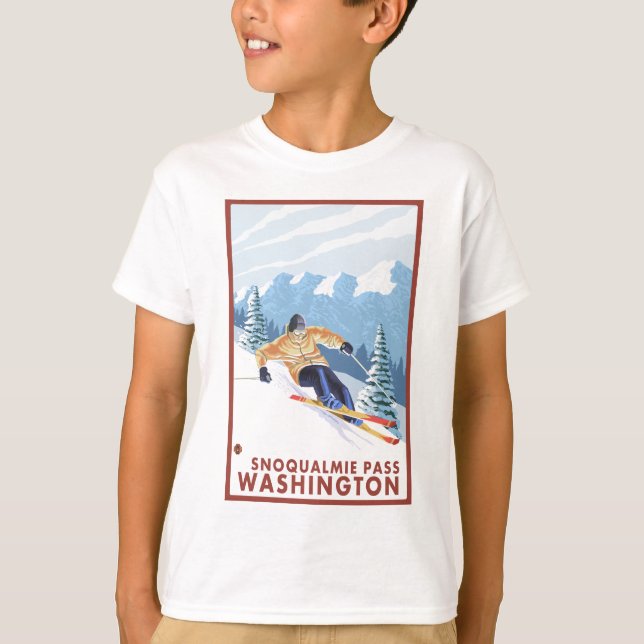 Downhhill Schnee-Skifahrer - Snoqualmie Durchlauf, T-Shirt (Vorderseite)