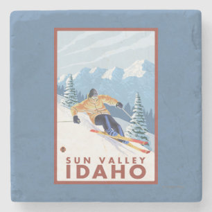 Downhhill Schnee-Skifahrer - Sun Valley, Idaho Steinuntersetzer