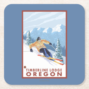 Downhhill Schnee-Skifahrer - Timberline-Häuschen, Rechteckiger Pappuntersetzer