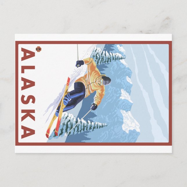 Downhhill Snow Skier - Alaska Postkarte (Vorderseite)