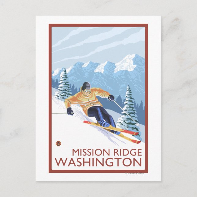 Downhhill Snow Skier - Mission Ridge, Washington Postkarte (Vorderseite)