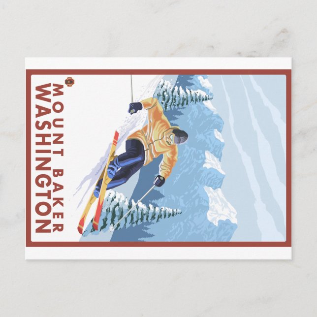 Downhhill Snow Skier - Mount Baker, Washington Postkarte (Vorderseite)