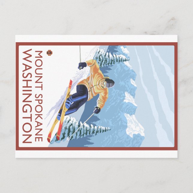 Downhhill Snow Skier - Mount Spokane, Washington Postkarte (Vorderseite)