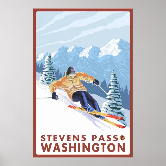 Downhhill Snow Skier - Stevens Pass, Washington Poster (Vorne)