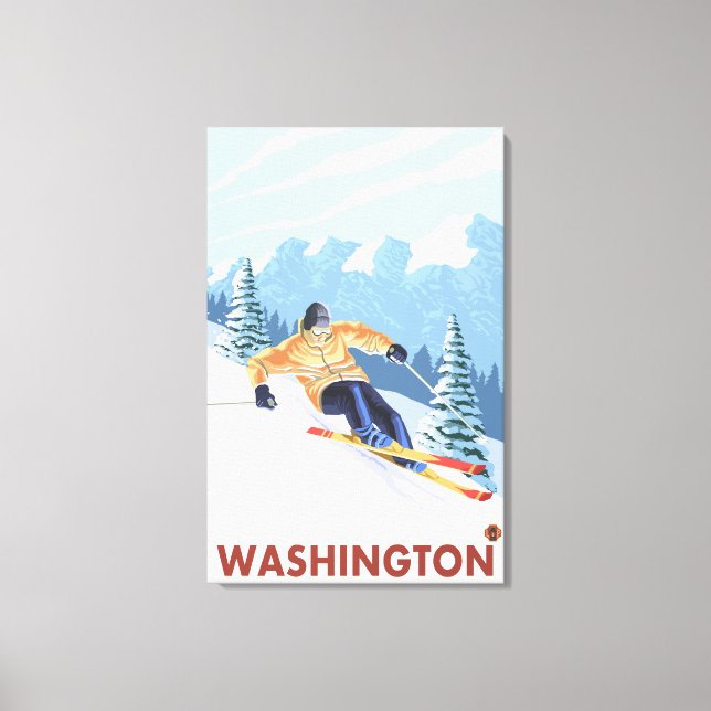 Downhhill Snow Skier - Washington Leinwanddruck (Vorderseite)