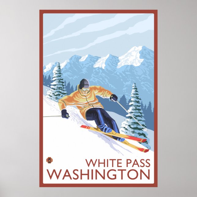 Downhhill Snow Skier - White Pass, Washington Poster (Vorne)