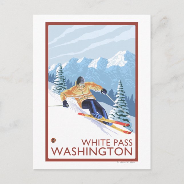 Downhhill Snow Skier - White Pass, Washington Postkarte (Vorderseite)