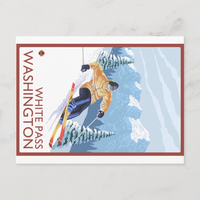 Downhhill Snow Skier - White Pass, Washington Postkarte (Vorderseite)