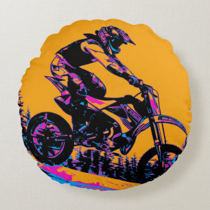 Downhill-Rennfahrer - Motocross-Fahrer Rundes Kissen