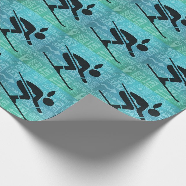 Downhill Skier Silhouette mit Türkisblau Geschenkpapier (Ecke)