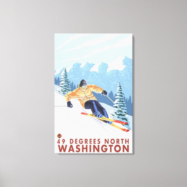 Downhill Snow Skier - 49 Grad Nord, WA Leinwanddruck (Vorderseite)