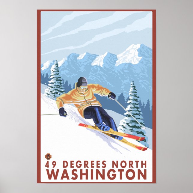 Downhill Snow Skier - 49 Grad Nord, WA Poster (Vorne)