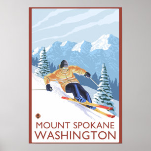 Downhill Snow Skier - Berg Spokane, Poster