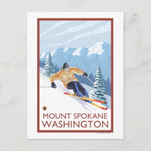 Downhill Snow Skier - Berg Spokane, Postkarte