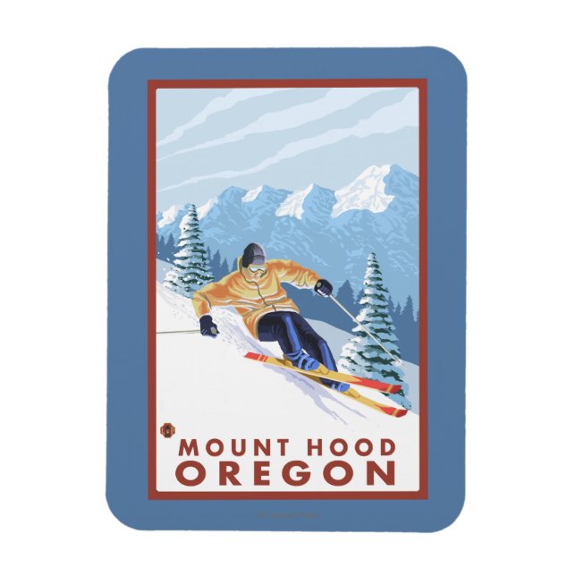 Downhill Snow Skier - Berghof, Oregon Magnet (Vertikal)