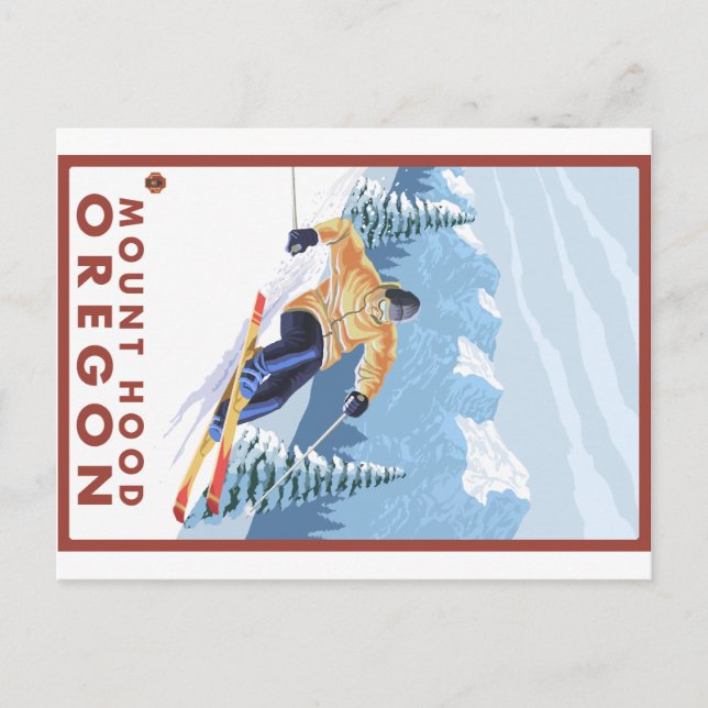 Downhill Snow Skier - Berghof, Oregon Postkarte (Vorderseite)