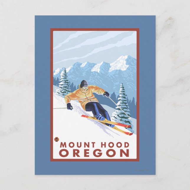 Downhill Snow Skier - Berghof, Oregon Postkarte (Vorderseite)