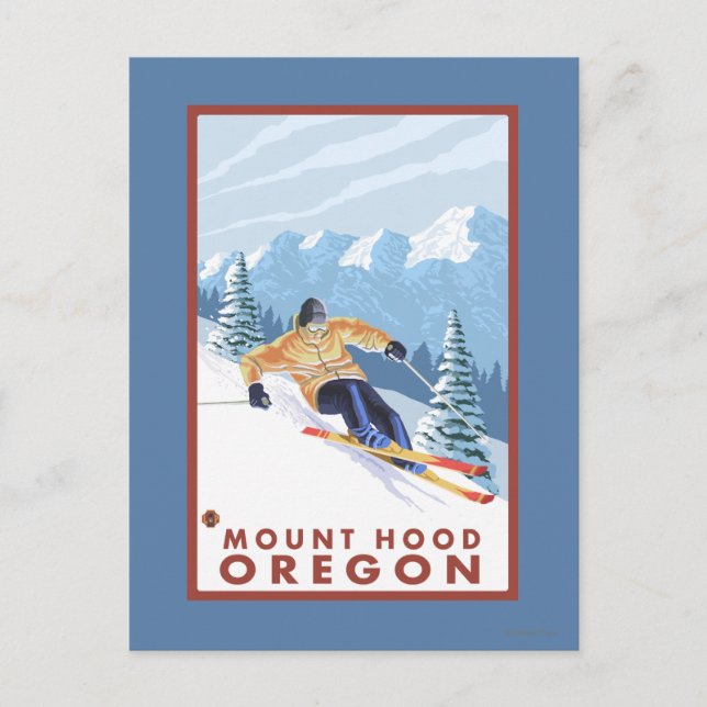 Downhill Snow Skier - Berghof, Oregon Postkarte (Vorderseite)