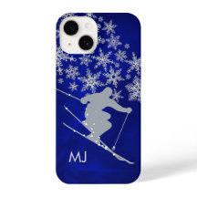 Downhill Snow Skier Blue Monogram