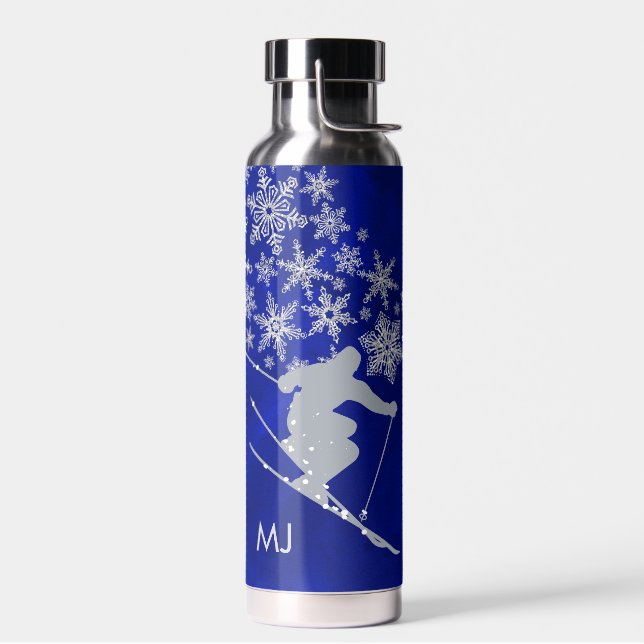 Downhill Snow Skier Blue Monogram Trinkflasche (Links)