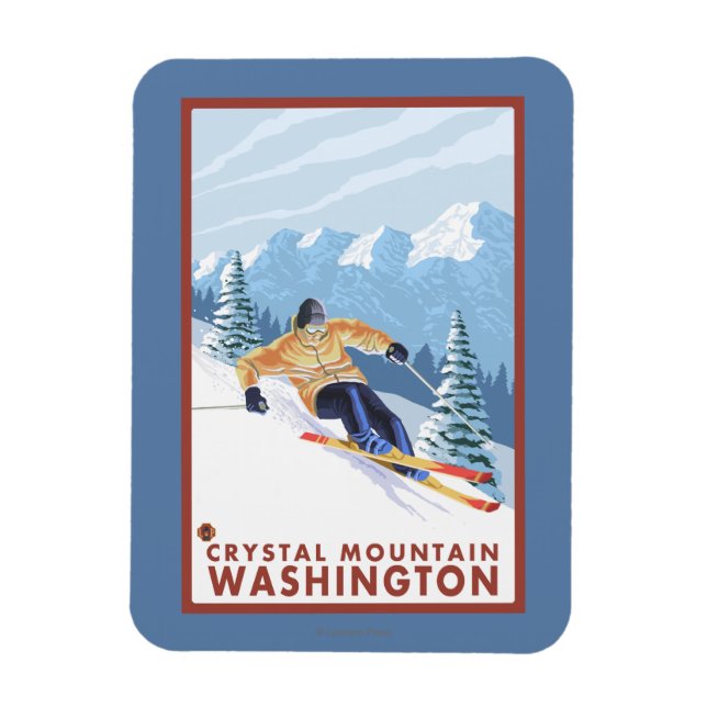 Downhill Snow Skier - Crystal Mountain, WA Magnet (Vertikal)