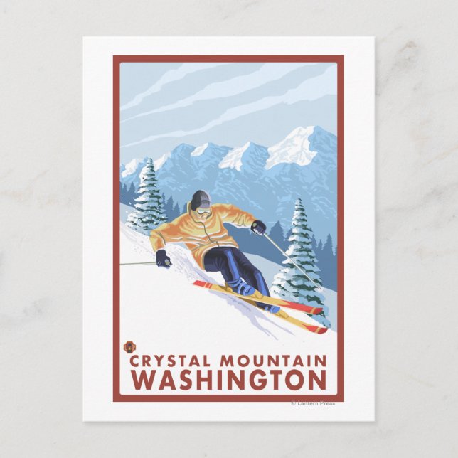 Downhill Snow Skier - Crystal Mountain, WA Postkarte (Vorderseite)